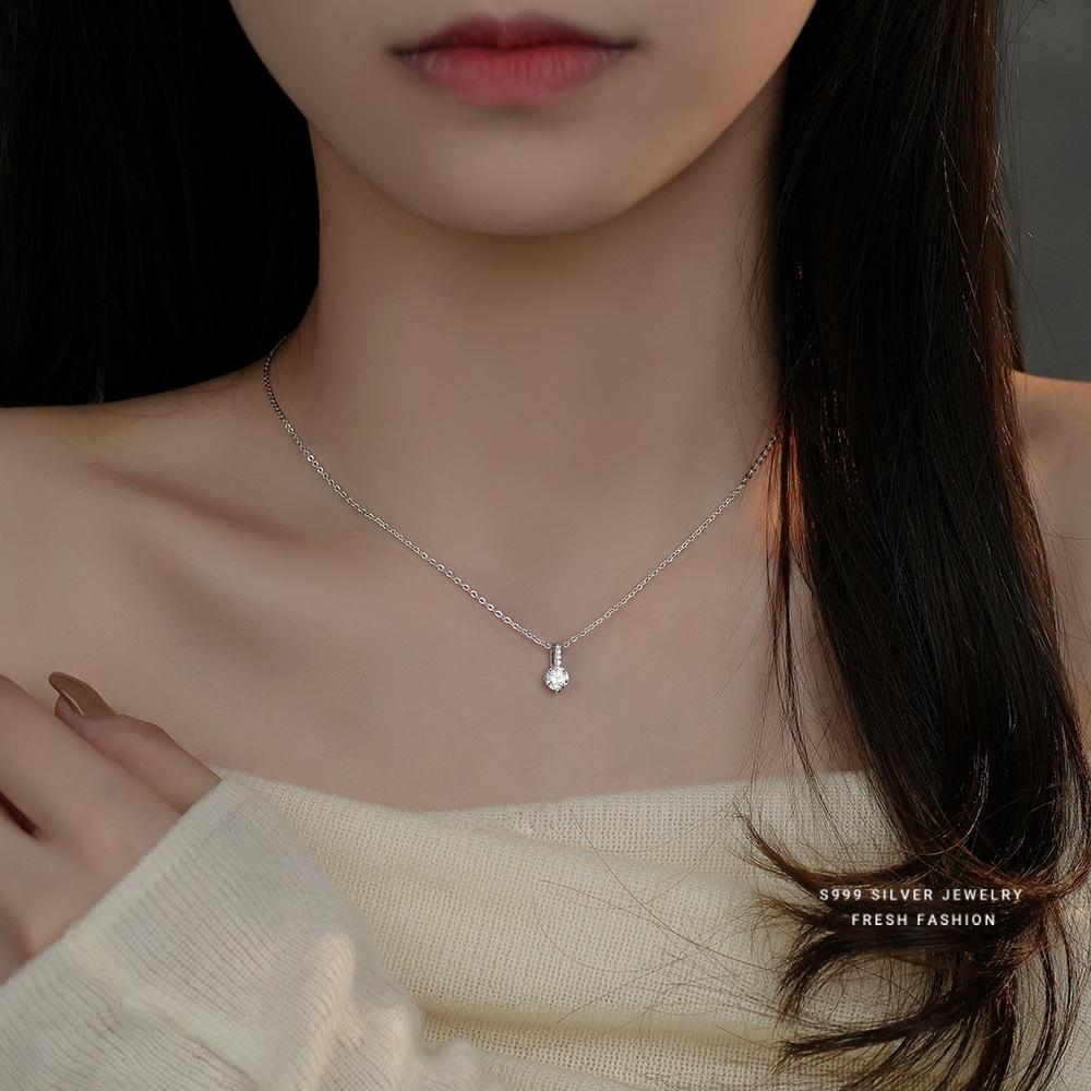s999纯银莫桑石小众设计锁骨链