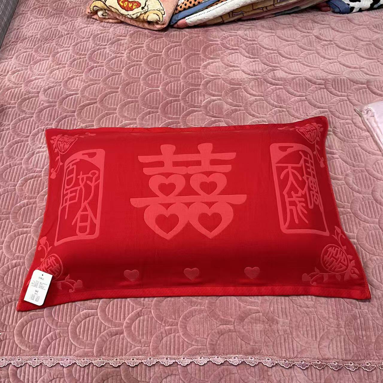 加大加厚纯棉纱布枕巾结婚喜庆