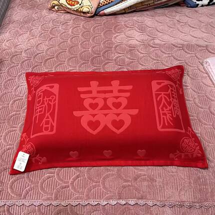 加大加厚婚庆全棉纱布枕巾正品纯棉枕巾大红色结婚高档喜庆纯红