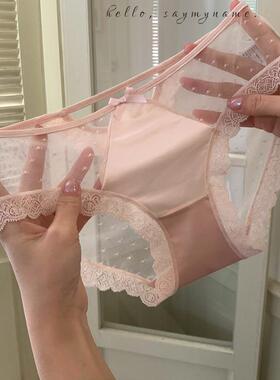 25新款缎面镂空~法式纯欲性感蕾丝网纱内裤女裆纯棉中低腰包臀