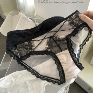 缎面网纱蕾丝性感火辣纯欲风丝滑内裤 女中低腰包臀