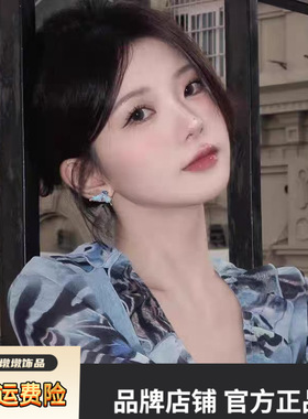 纯银耳钉蓝色气质百搭蝴蝶耳环女独特夸张小众设计高级感轻奢耳饰
