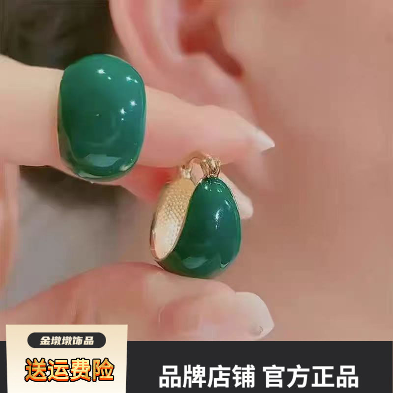 复古绿色耳扣简约气质小巧韩国耳