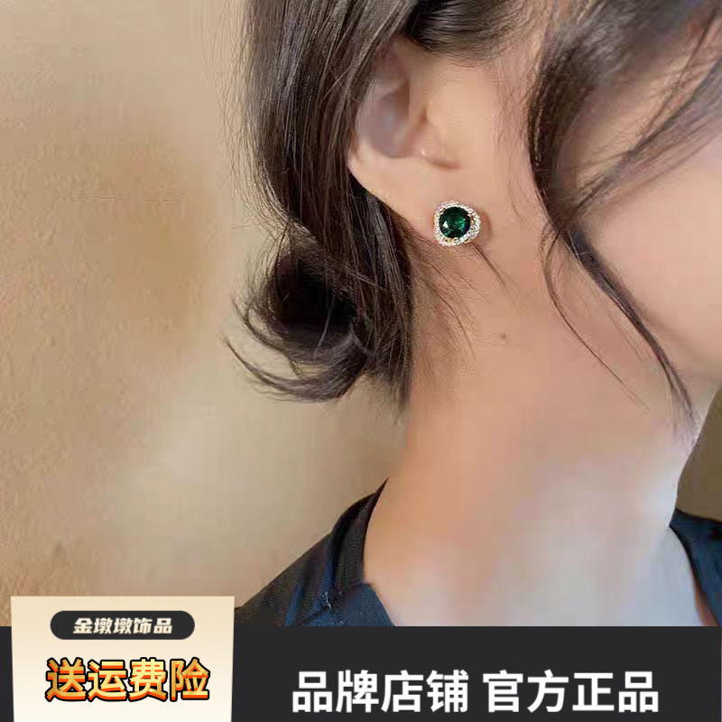 小众独特绿色耳钉新款2024爆款夹