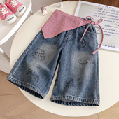 小女孩穿搭长裤 女童阔腿牛仔裤 儿童洋气卡通休闲裤 2025新款 春秋款