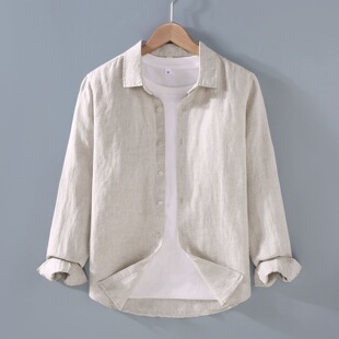 透气防晒衬衣 宽松休闲中国风麻料上衣日系薄款 春秋亚麻衬衫 男长袖