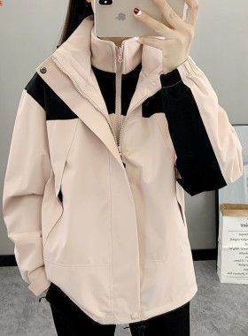 三合一冲锋衣男女同款春秋运动中青年宽松户外连帽夹克外套