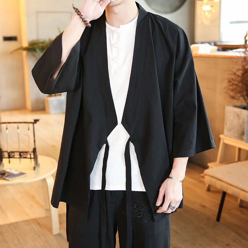中式春夏斜襟汉服男古装汉元素茶服套装古风居士服禅服中国风男装图片