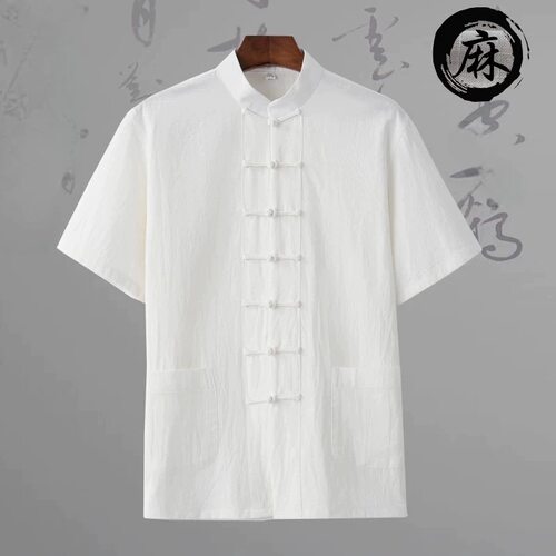 夏季棉麻复古盘扣文艺国风短袖唐装新中式半袖衬衣汉衫居士太极服