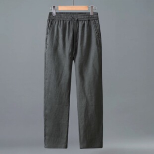 中国风松紧腰直筒裤 夏季 透气舒适百搭长裤 男宽松薄款 子 亚麻休闲裤