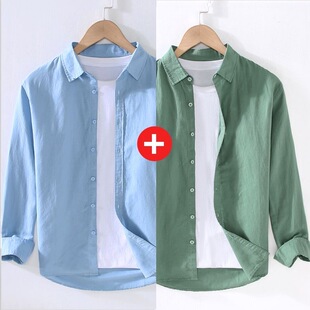 纯色日系简约薄款 衬衫 长袖 寸衫 休闲衬衣外套 2024男士 青年男装 夏季