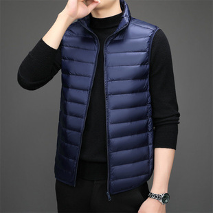 藏蓝色美式羽绒马甲男款秋冬青少年叠穿外搭背心立领棉服坎肩外套