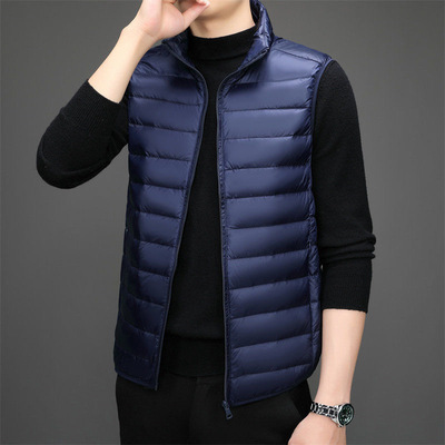 藏青色羽绒棉服马甲男冬季加厚穿搭一整套无袖棉坎肩背心叠穿卫衣