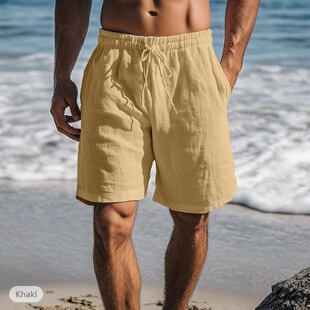 men shorts新款 短裤 抽绳松紧腰直腿纯色透气日常沙滩五分休闲
