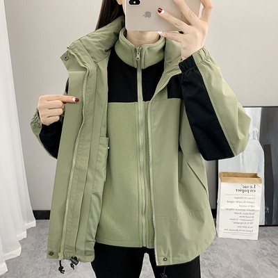 户外冲锋衣男女潮牌三合一两件套可拆卸加绒加厚秋冬宽松登山外套