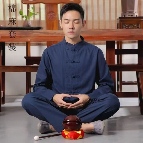 夏季棉麻居士服套装禅修服中年唐装男女同款布扣复古佛系古风汉服
