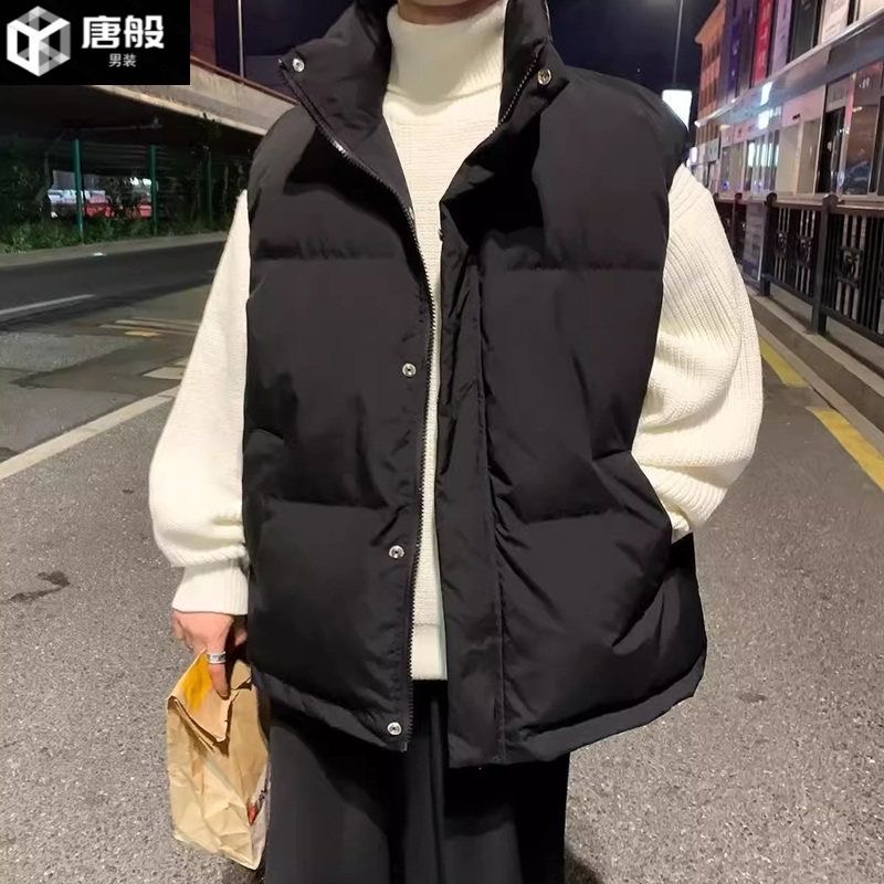 潮牌美式羽绒棉马甲男2025秋冬宽松大码坎肩背心加厚保暖立领外套