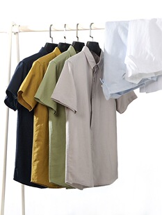 男士 2026新款 短袖 薄款 休闲外套外贸出口棉麻衬衣 夏季 日系亚麻衬衫