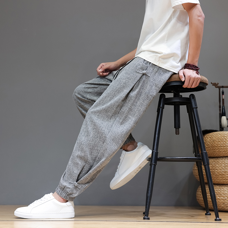 新中式盘扣男裤子夏季轻薄款透气
