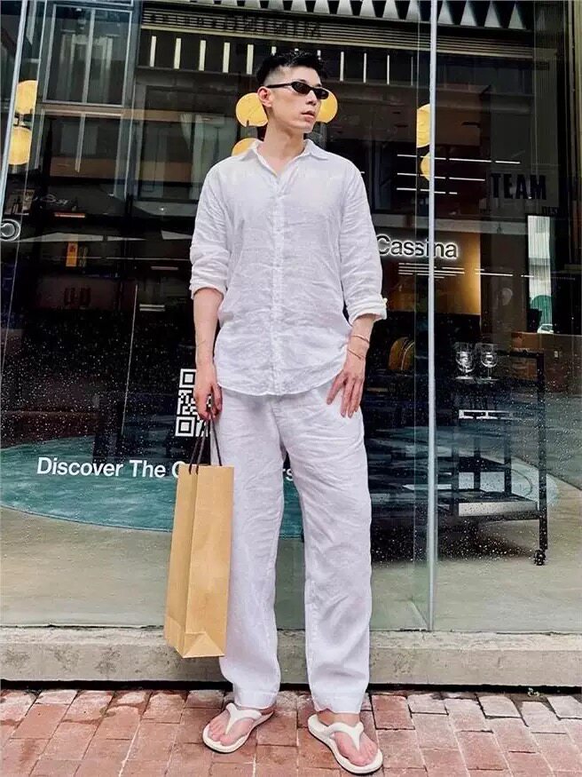 白色一整套ootd穿搭套装男款夏季老钱风度假防晒衬衫松弛感两件套