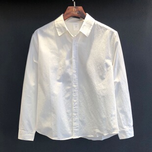 全棉简约纯色大码 男2026年春夏季 宽松高级 衬衫 高端纯棉白色长袖