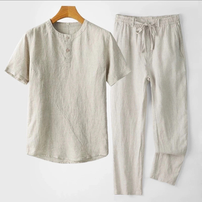 外|贸|原|单~大|牌|清|仓|~亲子中国风轻薄透气亚麻短袖t恤男夏季