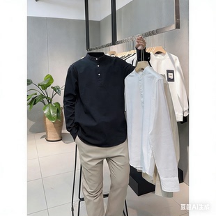 中式 纯棉套头半开襟 上新 男2026春季 新款 衬衫 新品 立领长袖