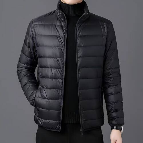 立领处理轻薄加绒棉服男短款秋冬连帽中老年轻便薄款断码外套