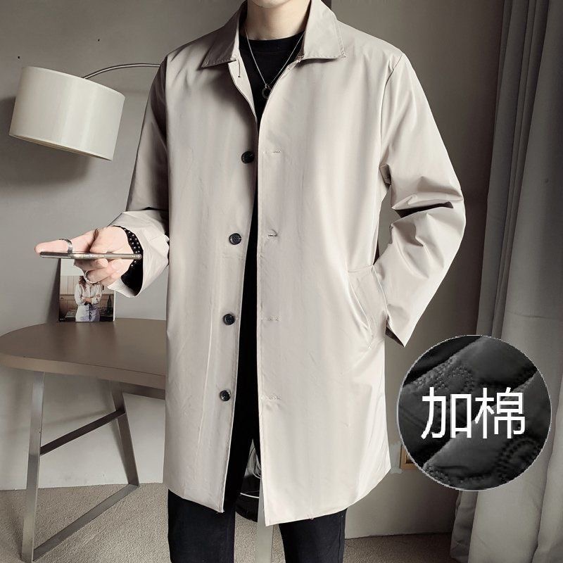 飒爽英伦风 重磅牛货 中长款翻领风衣简约百搭休闲夹克外套男