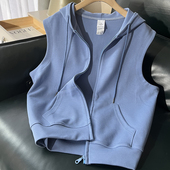 爆款 拉链宽松女士马甲背心2025新款 纯棉外套女春秋女 连帽美式 春季