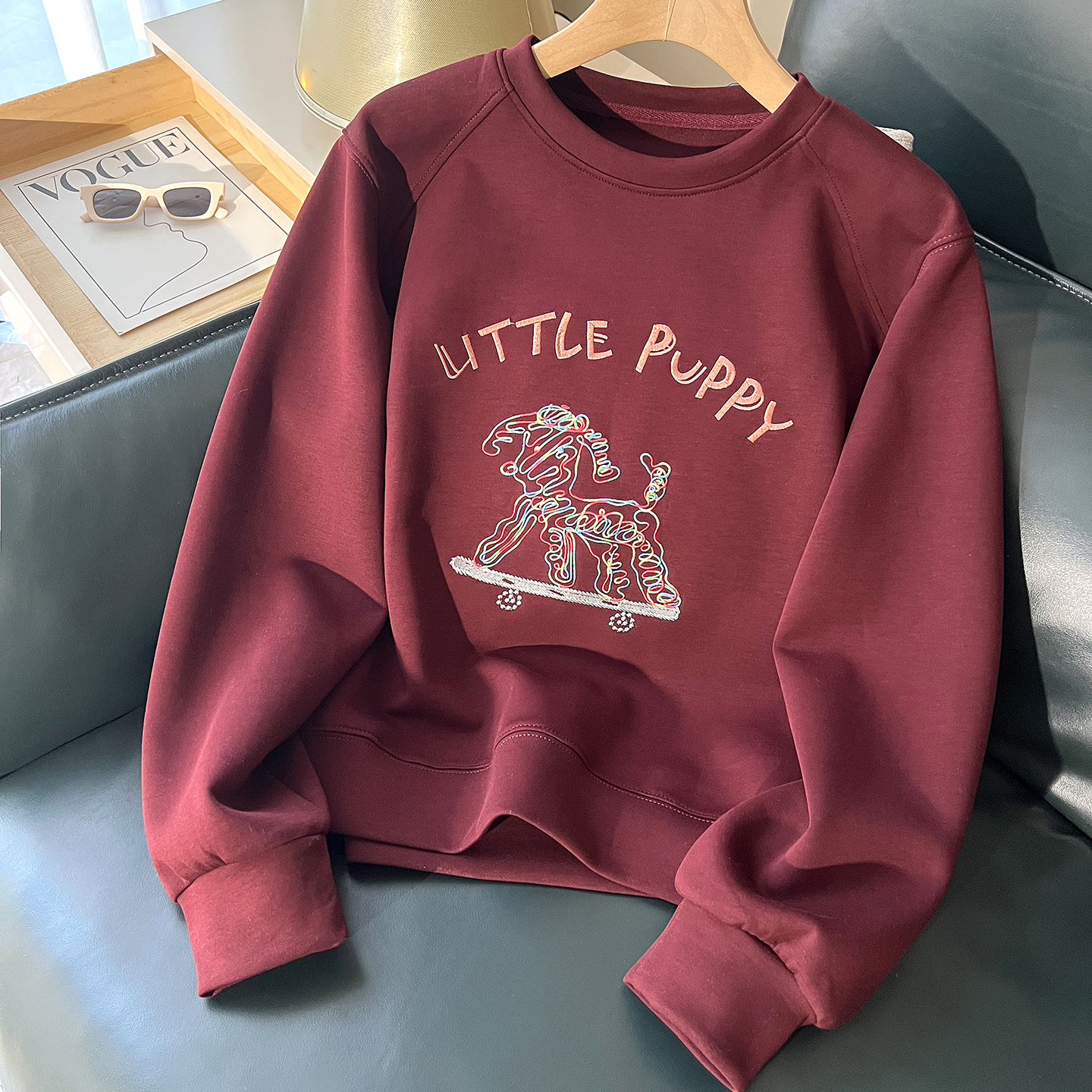 酒红卫衣女2025新款爆款春秋款