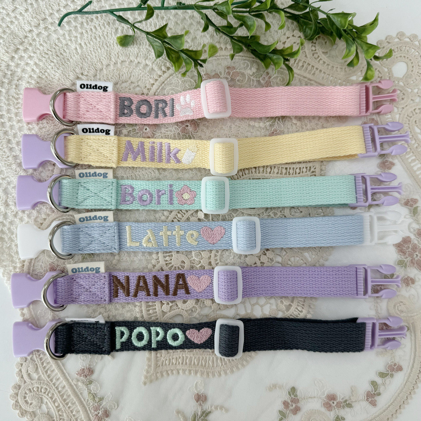 韩国OL1DOG宠物脖套项圈定制名字外出牵引刺绣糖果色可爱6色猫狗