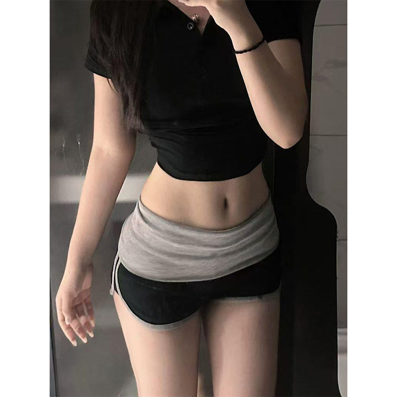 黑灰色美式包臀短裤女夏季薄款显瘦外穿健身热裤小个子瑜伽运动裤
