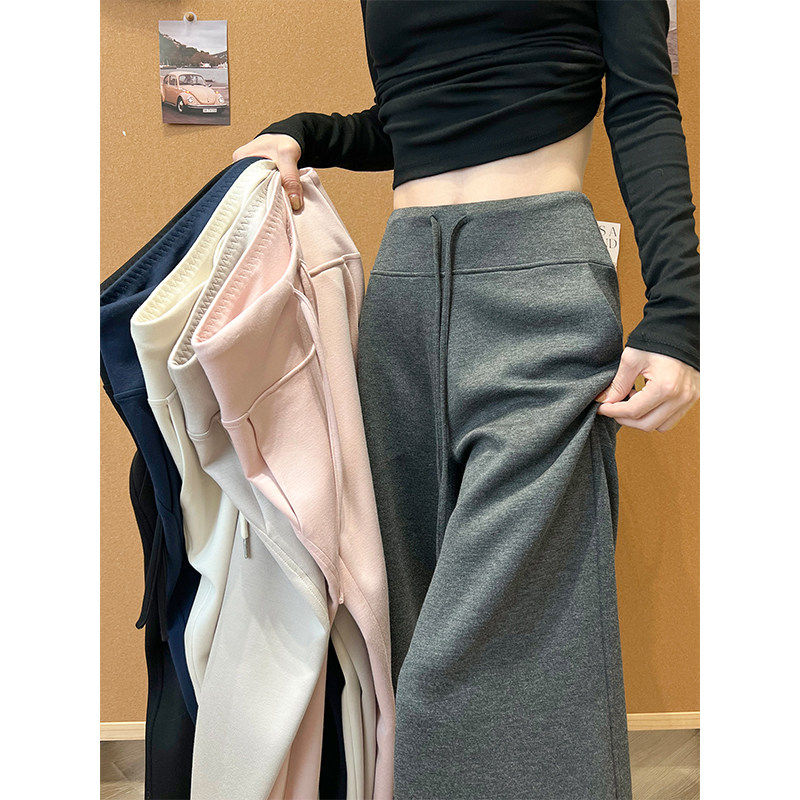 灰色窄版阔腿裤女夏季薄款韩系慵懒松弛感拖地裤子小个子休闲卫裤