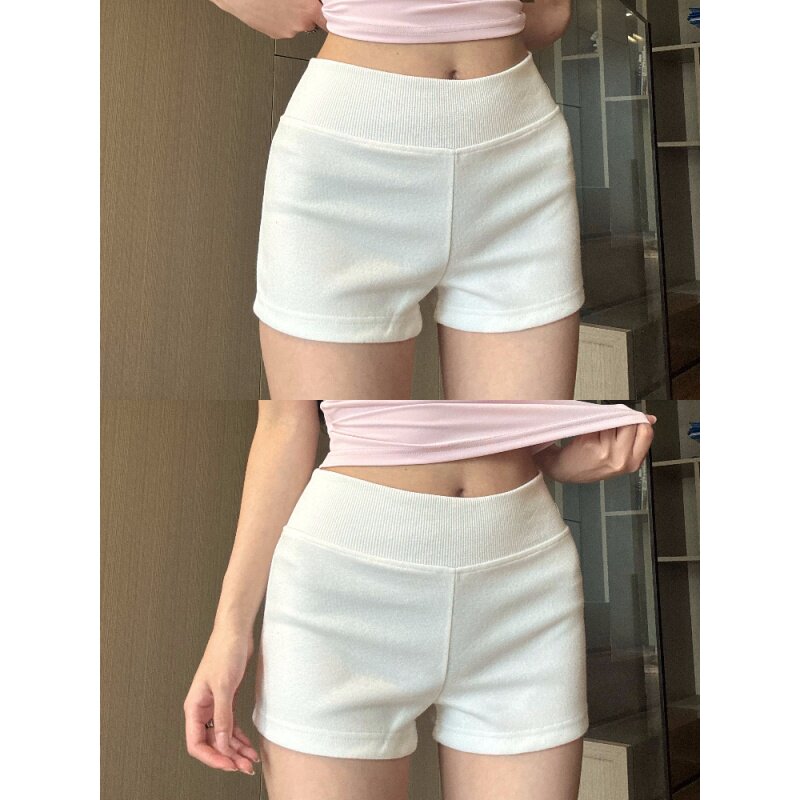 白色休闲运动短裤女夏季薄款修身显瘦外穿小个子低腰美式辣妹热裤