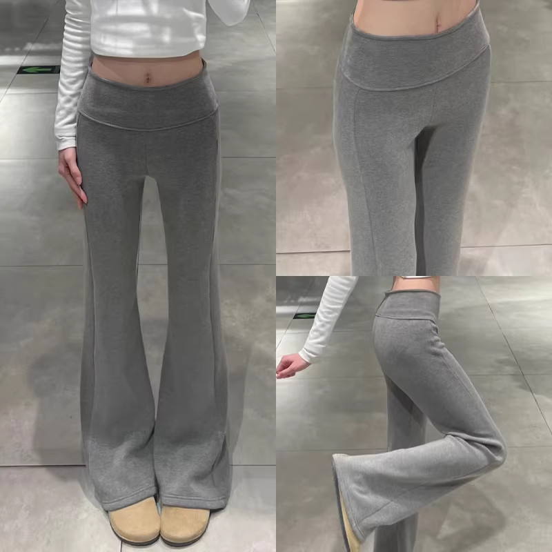 灰色微喇运动裤女秋冬季加绒窄版直筒裤女小个子低腰显瘦休闲卫裤
