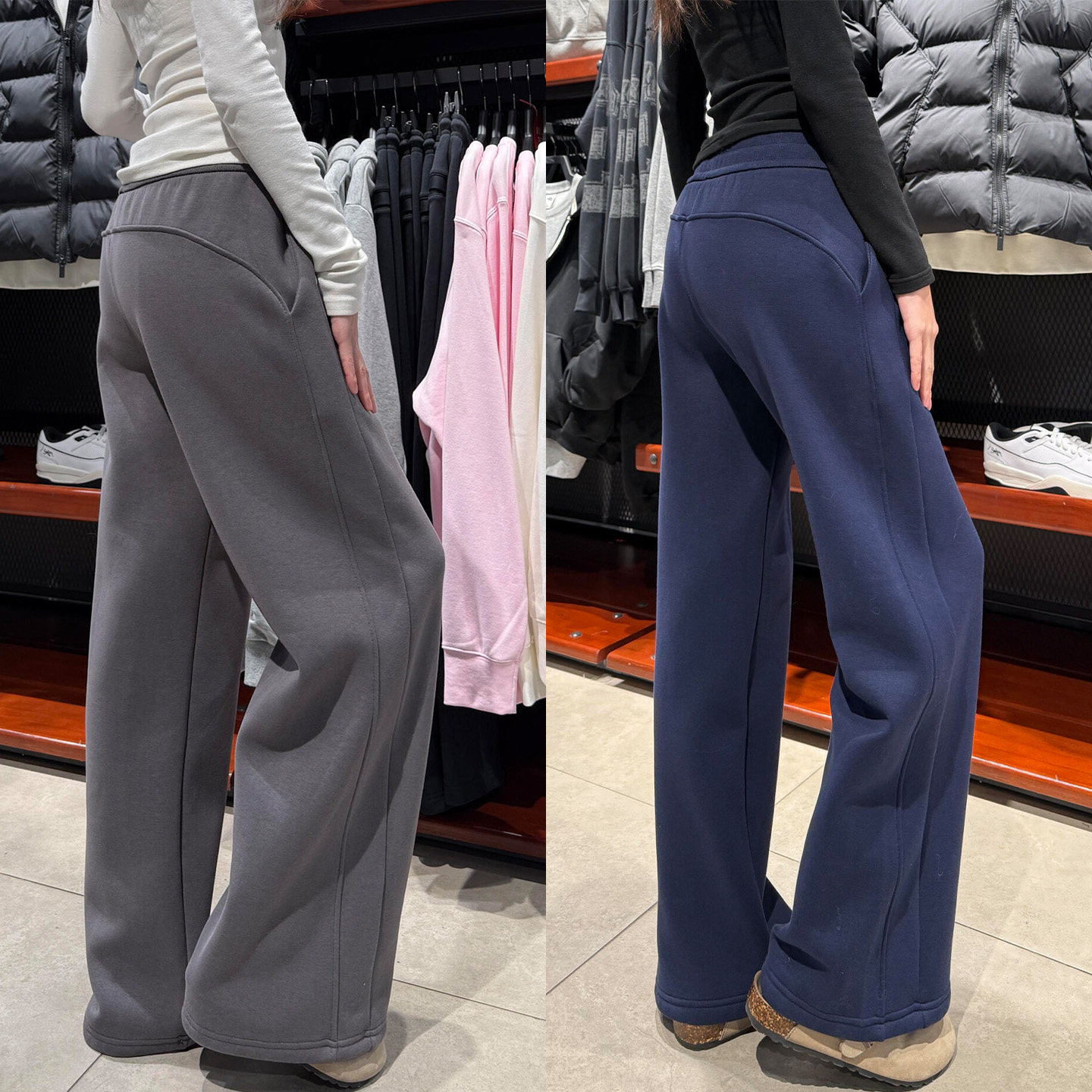 灰色加绒加厚运动裤女秋冬季高腰垂感显瘦窄版卫裤休闲直筒阔腿裤