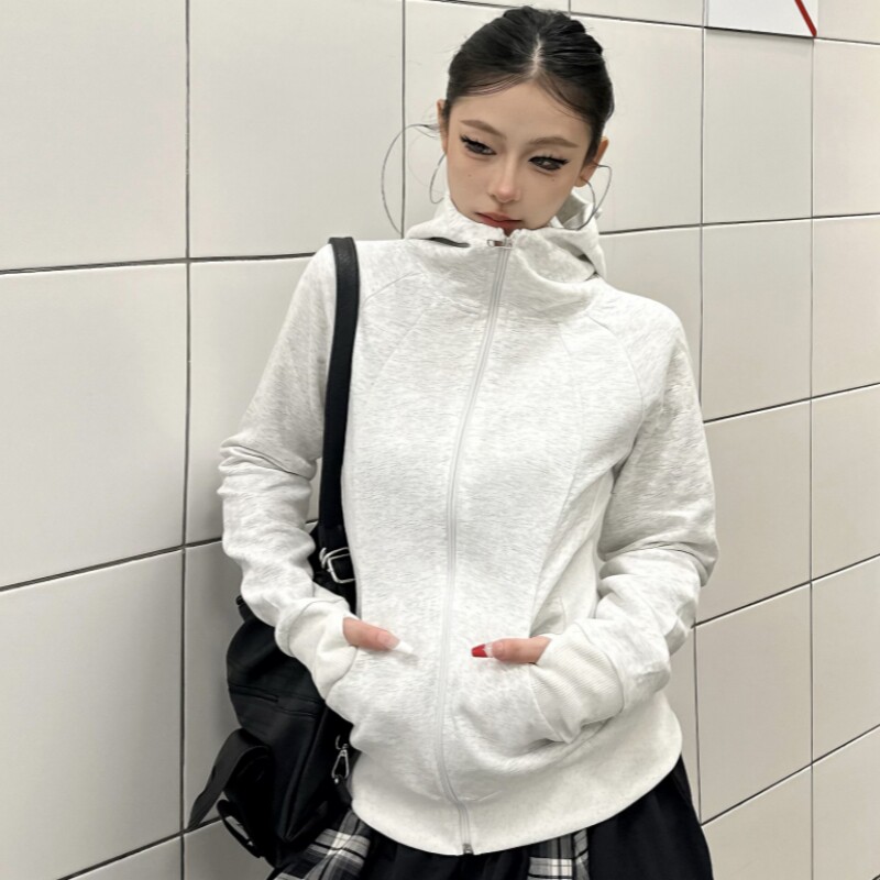 白灰色韩系穿搭修身收腰卫衣外套