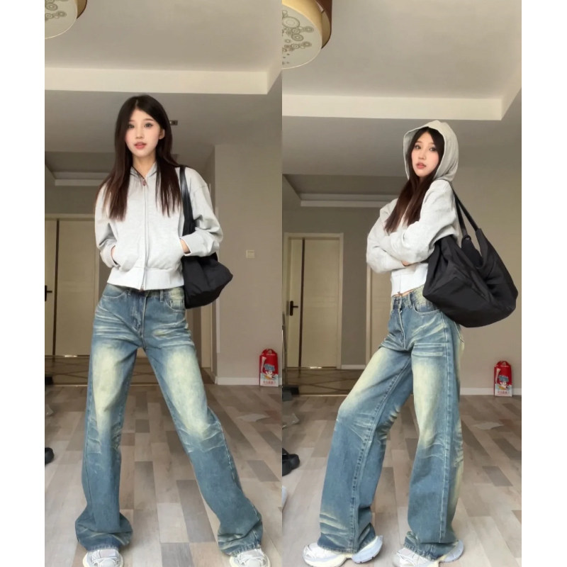 灰色短款修身外套女秋冬季加绒韩系穿搭连帽拉链收腰卫衣开衫上衣