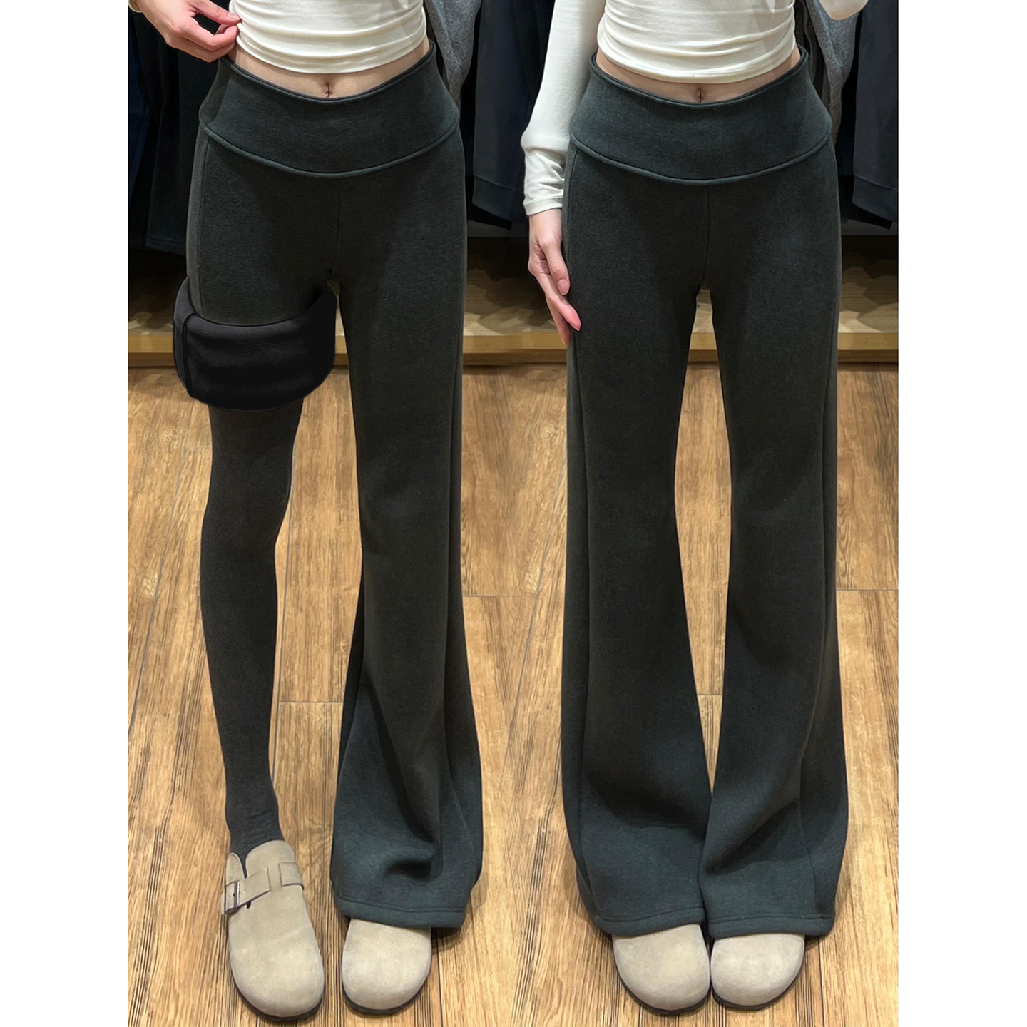 韩系灰色低腰微喇裤女加厚运动裤