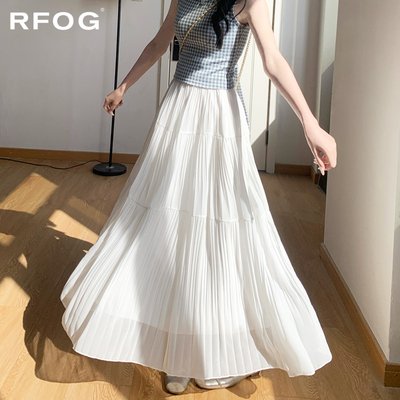 白色雪纺半身裙女夏季休闲长伞裙