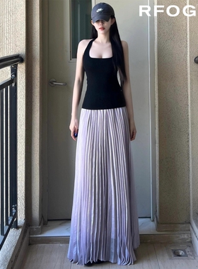 紫色褶皱半身裙女夏季高腰显瘦a字长裙气质韩系仙女风大摆伞裙子