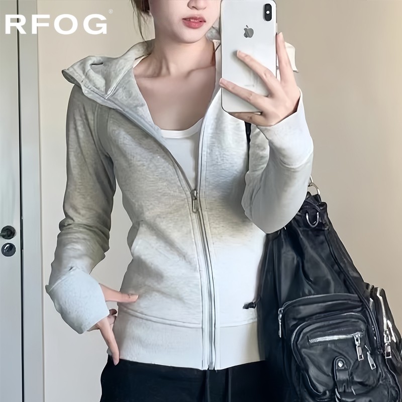 白灰色休闲连帽卫衣女春秋季新款美式修身运动短款瑜伽服上衣外套,女装/女士精品,卫衣/绒衫,淘宝优惠券,粉丝福利购,淘宝优惠卷