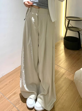 银灰色奶芙西装裤女秋冬季小个子高腰显瘦宽松垂感休闲拖地阔腿裤