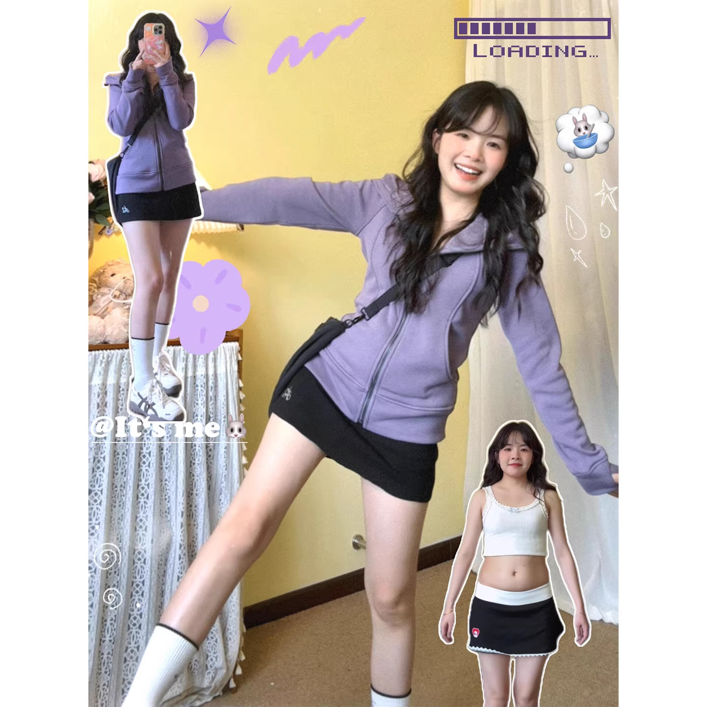 紫色修身连帽收腰卫衣外套女秋冬季紧身韩系穿搭正肩加绒开衫上衣