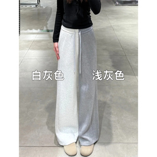 美式复古直筒运动裤女秋冬季窄版加绒卫裤高腰垂感宽松休闲阔腿裤