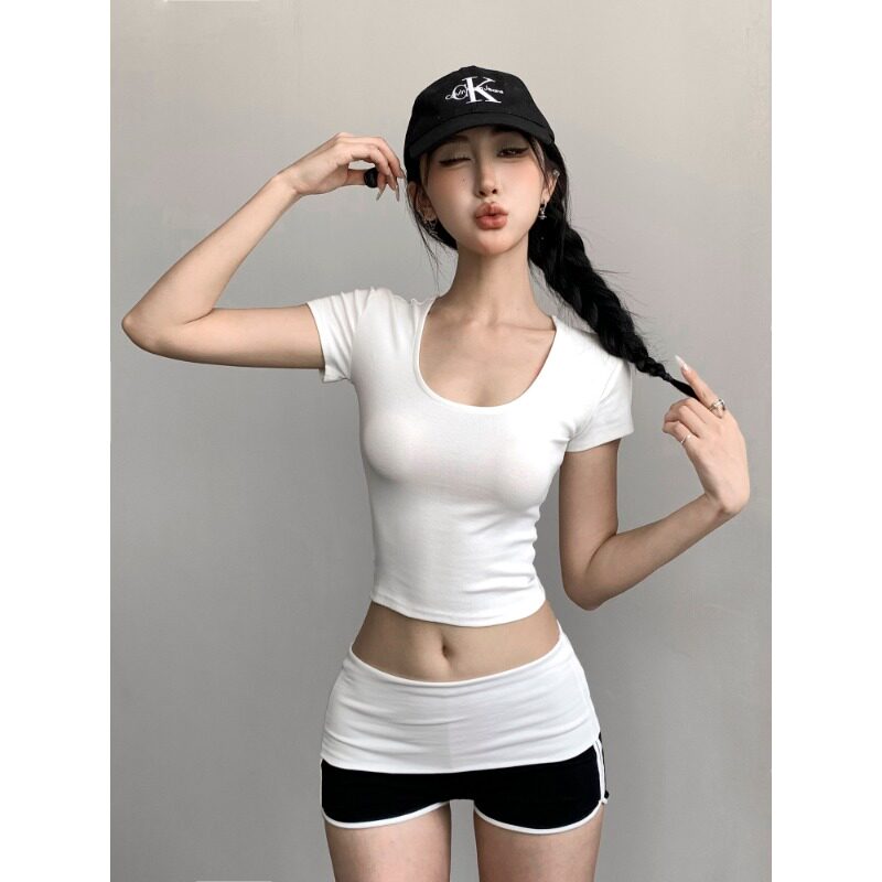 黑白色辣妹运动短裤子女夏季薄款小个子撞色瑜伽包臀显瘦高腰热裤