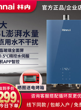 Rinnai/林内RUS-20E65G-GL焕影手机APP智控蓝晶玻璃燃气热水器20L