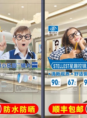 新款眼镜店玻璃门贴纸自粘蔡司镜片配镜验光推拉门橱窗装饰画海报