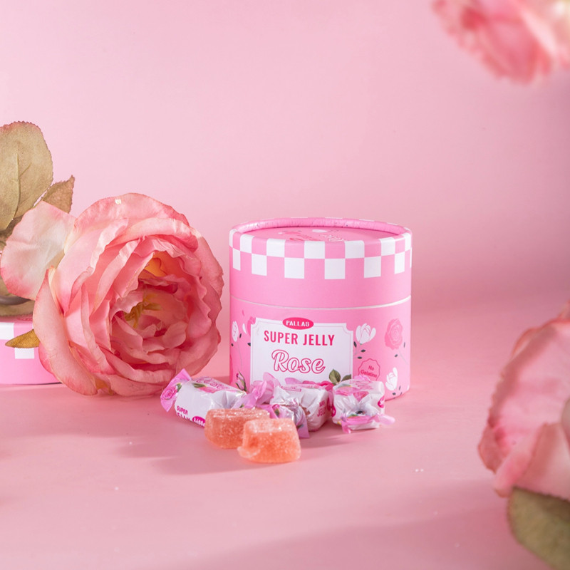 希腊进口浪漫玫瑰花软糖高颜值粉红婚礼喜宴伴手礼玫瑰花喜糖罐装